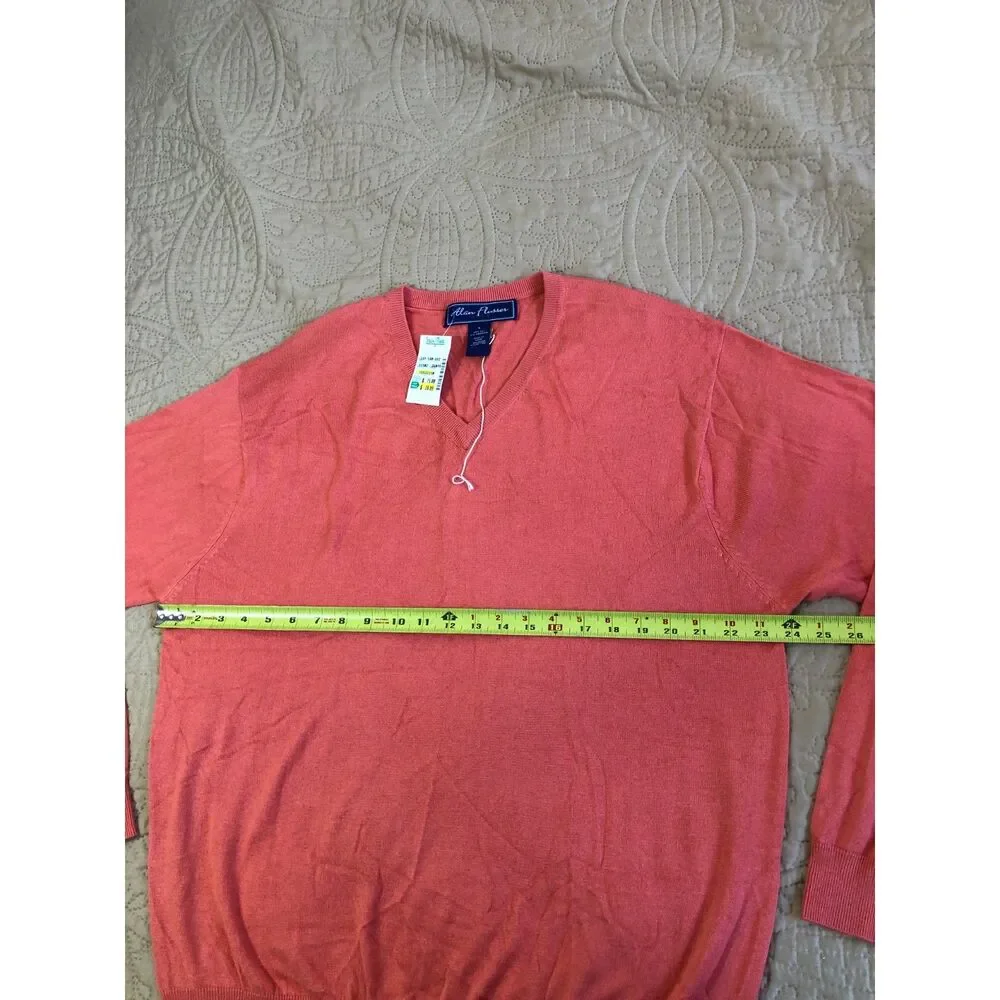 Vtg Y2K NWT Alan Flusser Golf Silk Cashmere V-Neck Pullover Sweater Orange Men L